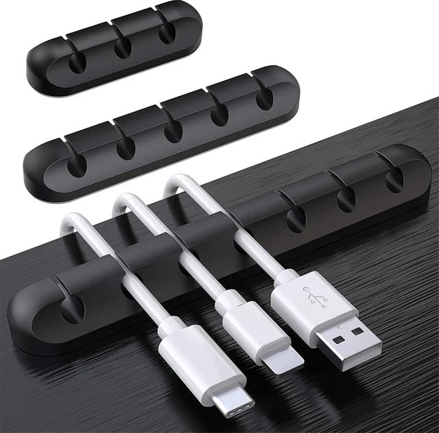 Flexible Silikon-Kabelclips zur Kabelorganisation für USB-C, Maus, Tastatur und Kopfhörer in Schwarz und Weiß - Bild 1