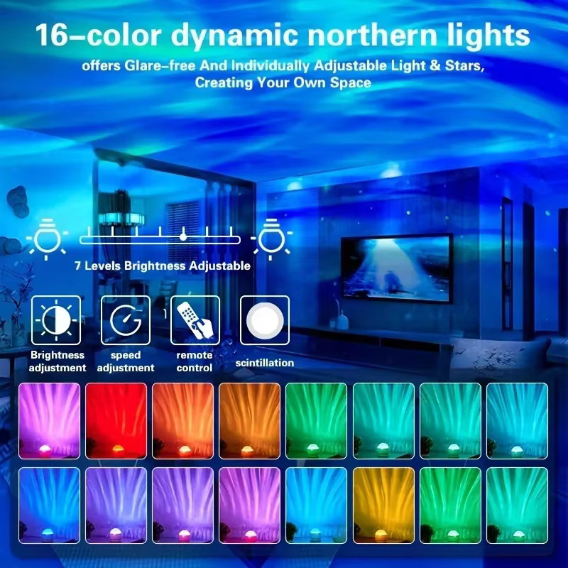 VENUSWING Aurora Waves LED-Projektorlicht mit Fernbedienung, 16 Farbmodi für Schlafzimmer und Heimkino-Dekoration - Bild 3