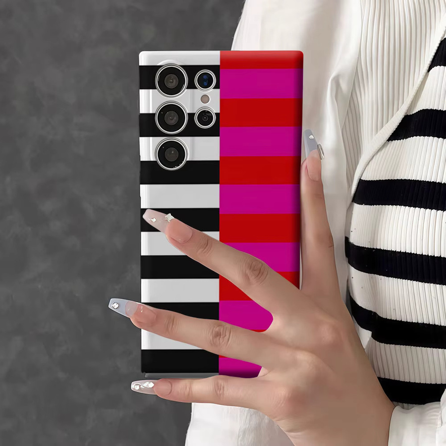 Aurbe Handyhülle für Samsung Galaxy S26 S25 S24 S23 Ultra Plus mit zweifarbigen Streifen in Rosa und Schwarz - Bild 6