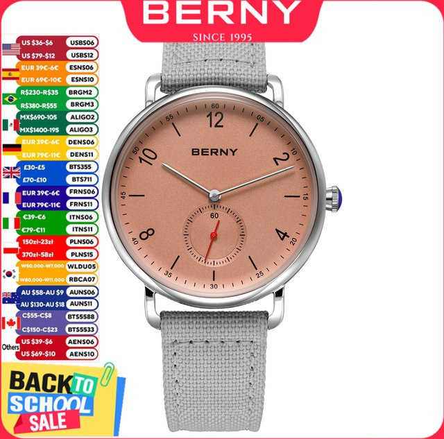 BERNY Armbanduhr Quarz, Edelstahl, Silber, Gold, Textil/NATO, Herren - Bild 1