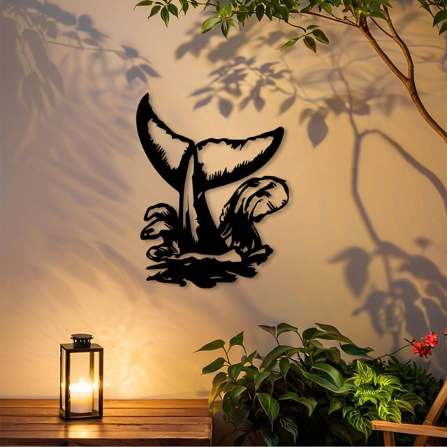 CIFBUY Metall-Wandkunst Wal-Schwanz in Schwarz als maritimes Ozean-Tiermotiv für Wohnzimmer und Badezimmer - Bild 1