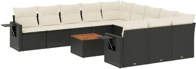 vidaXL 12-teilige Garten-Sofagarnitur in L-Form aus Polyrattan mit Kissen und Couchtisch, Schwarz - Bild 1