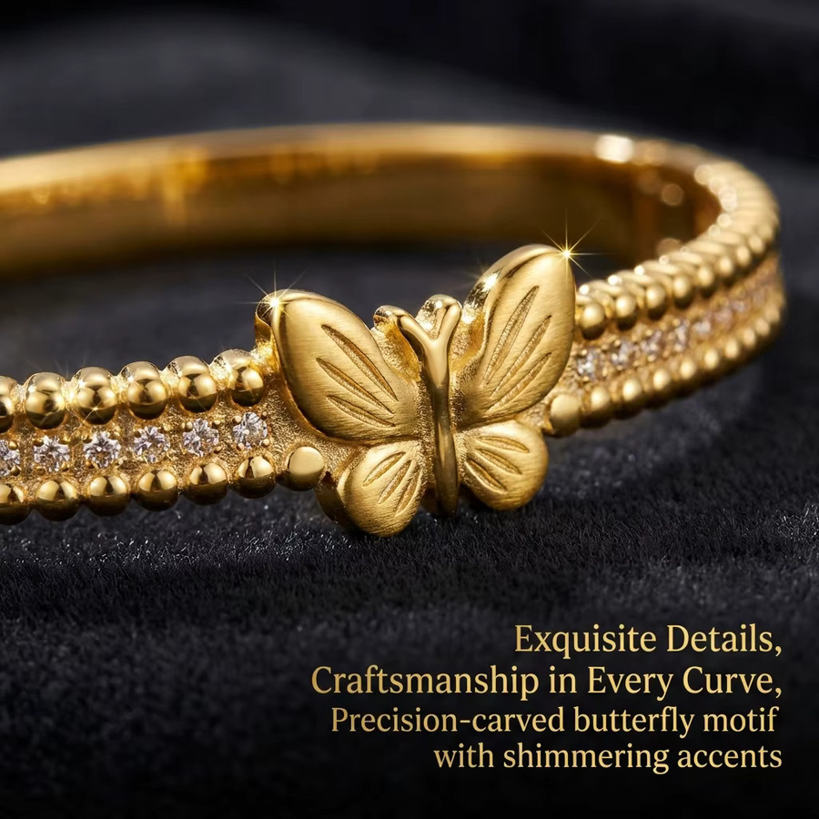 JP One Butterfly-Armband, Edelstahl, Gold, Zirkonia, Damen, 60mm - Bild 3
