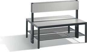 C+P Basic Plus Doppelseitige Sitzbank mit Rückenlehne und Schuhrost, Gestell Schwarzgrau, Dekor Silbergrau, H: 79,6 cm, B: 100 cm, T: 76 cm - Bild 1