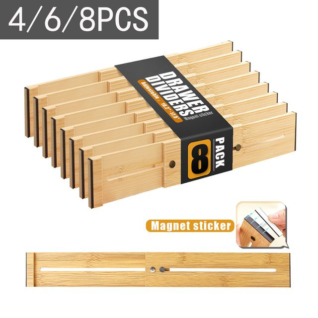 Magnetische Schubladenteiler aus Bambus in Braun für Küche, Büro und Schlafzimmer, 8 Stück - Bild 1