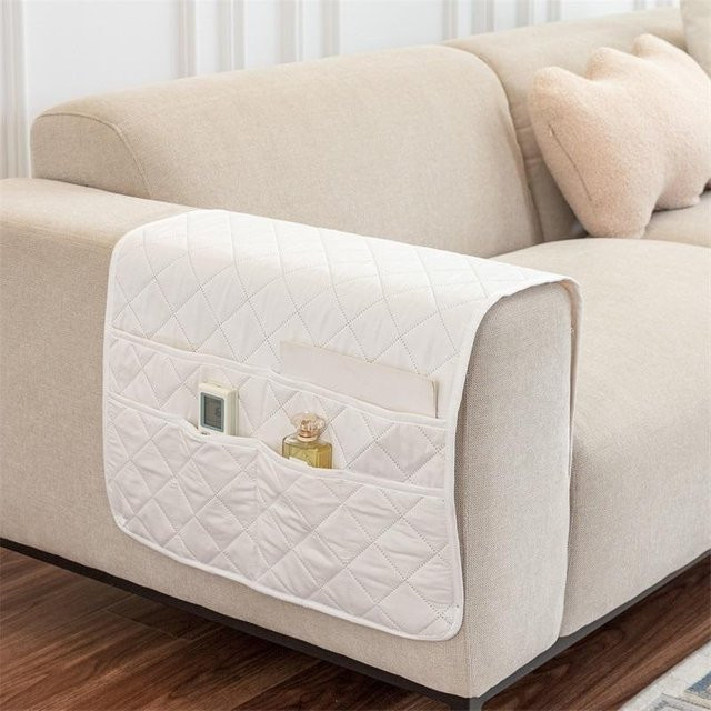 Rutschfester Sofa-Armlehnenbezug mit Aufbewahrungstasche aus Polyester, Weiß, B/H: 50 x 90 cm - Bild 1
