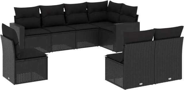 vidaXL 8-teilige Garten-Sofagarnitur in L-Form aus schwarzem Poly-Rattan mit Kissen und pulverbeschichtetem Stahlgestell - Bild 1