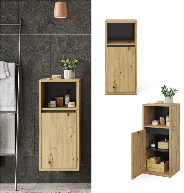 Vicco Midischrank Viola Badschrank aus Eiche und Anthrazit mit offenen Regalfächern, B/T/H: 38 x 33 x 80 cm - Bild 1