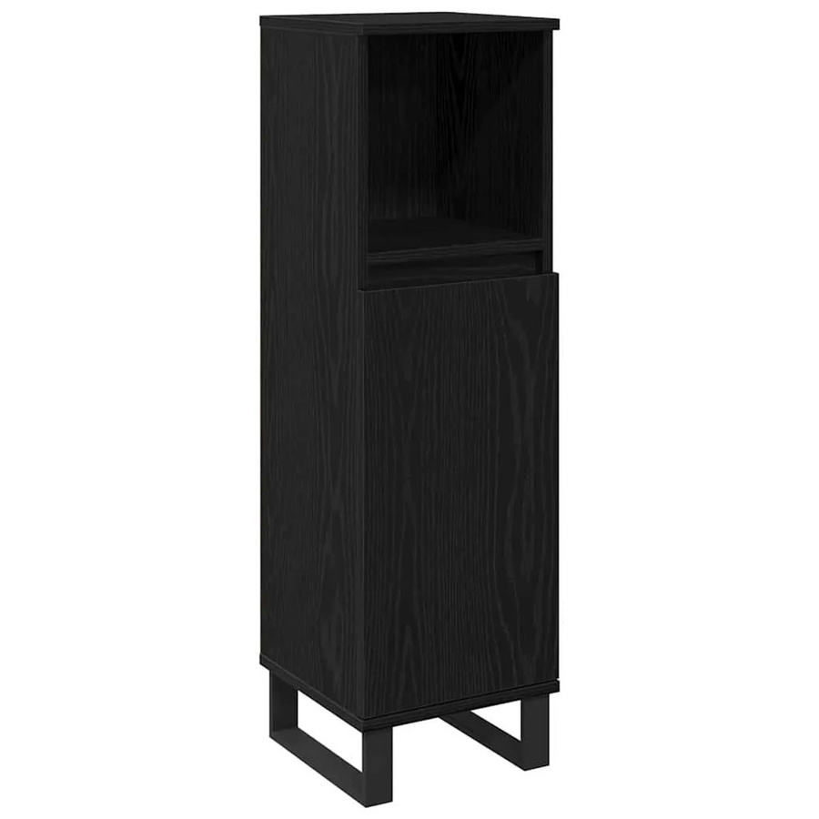 vidaXL Badezimmerschrank in Schwarz und Eichen-Optik mit Tür und Regalfächern, B/T/H: 30 x 30 x 100 cm - Bild 2