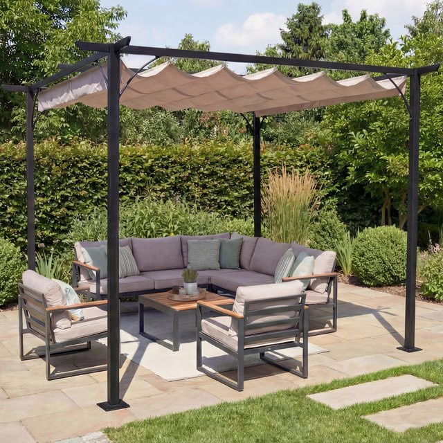 MCW Garten Pavillon Pergola C42 mit Schiebedach in Beige, B/T: 300 x 300 cm - Bild 1