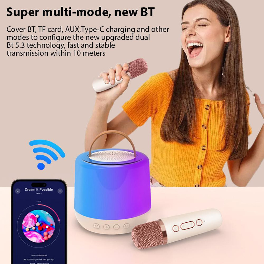 Honor Electronics Karaoke Maschine Mini Set mit 2 drahtlosen Bluetooth Mikrofonen und Lautsprecher in Weiß mit LED-Beleuchtung - Bild 4