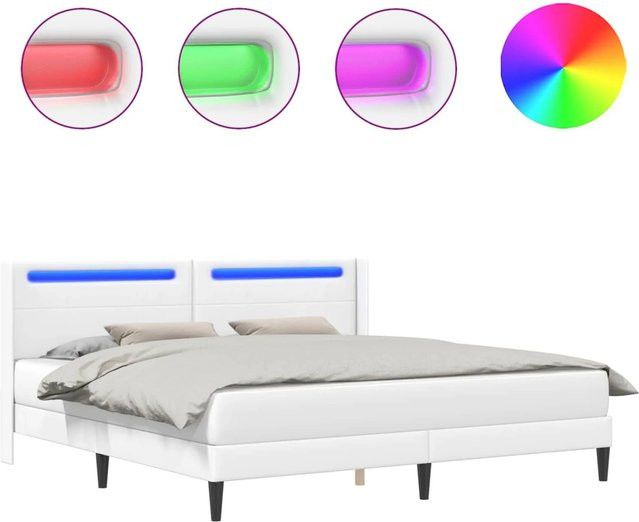 vidaXL Bettrahmen aus Kunstleder in Weiß mit LED-Lichtleisten und USB-Ladeport, B/T/H: 200 x 200 x 280 cm - Bild 1