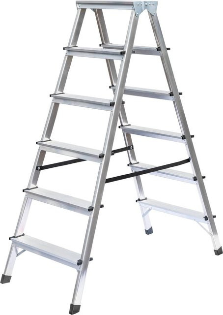 PROREGAL Haushaltsleiter beidseitig begehbar mit 2 x 6 Stufen in Silber - Bild 1