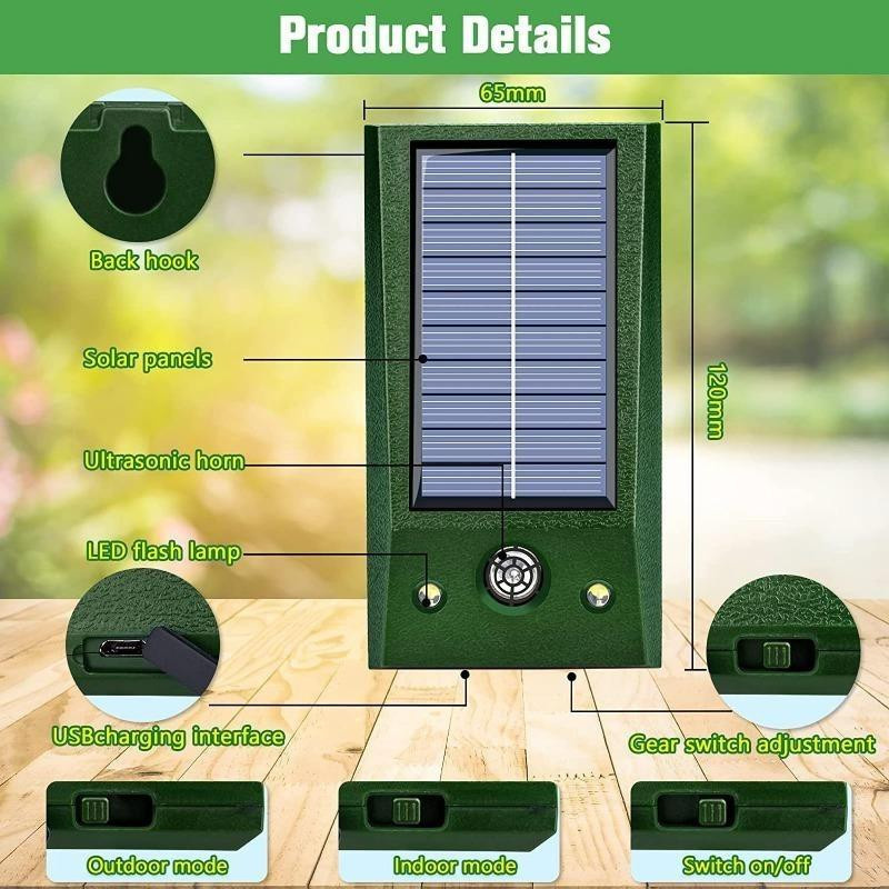 Lanzhong home life Solar Ultraschall Katzenabwehr und Vogelabwehr IP66 Wasserdicht, Grün - Bild 8