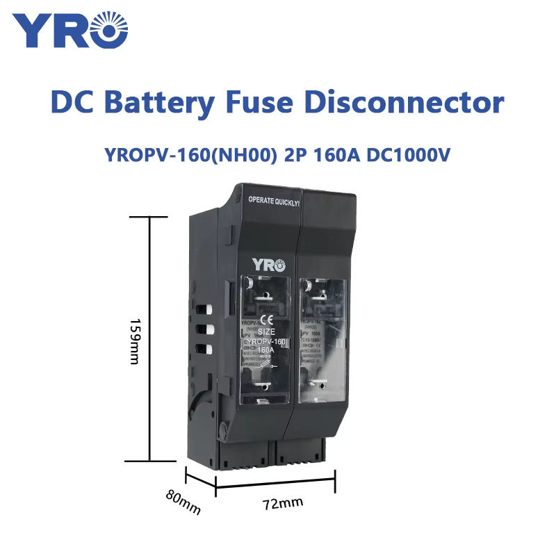YRO Batterie-Sicherungstrennschalter Messertyp 160A DC1000V für Solar PV, Sicherungshalter NH00 zur Panelmontage, Schwarz - Bild 2