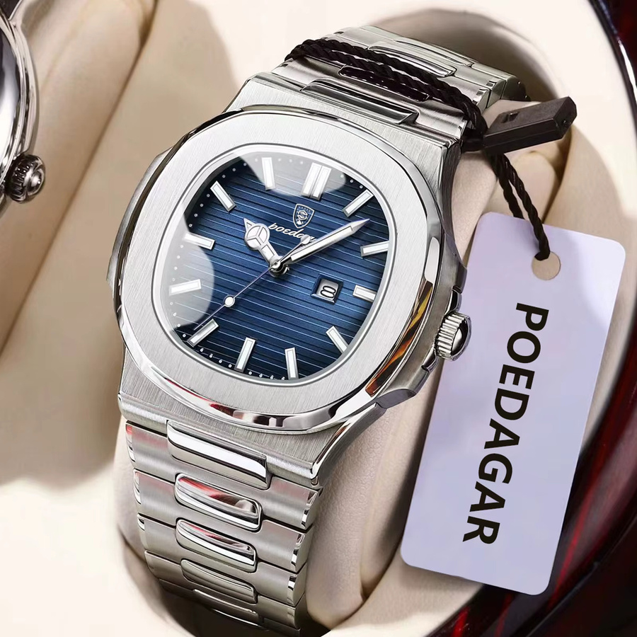 POEDAGAR Armbanduhr Quarz, Edelstahl, Blau, Herren - Bild 2