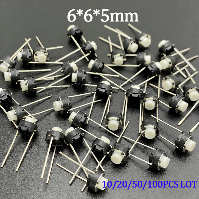 ChengHaoRan DIP Taktiler Drucktastenschalter 2-Pin Runder Mikro-Tastschalter für DIY-Leiterplatten, B/T/H: 6 x 6 x 5 mm, Weiß oder Schwarz - Bild 1