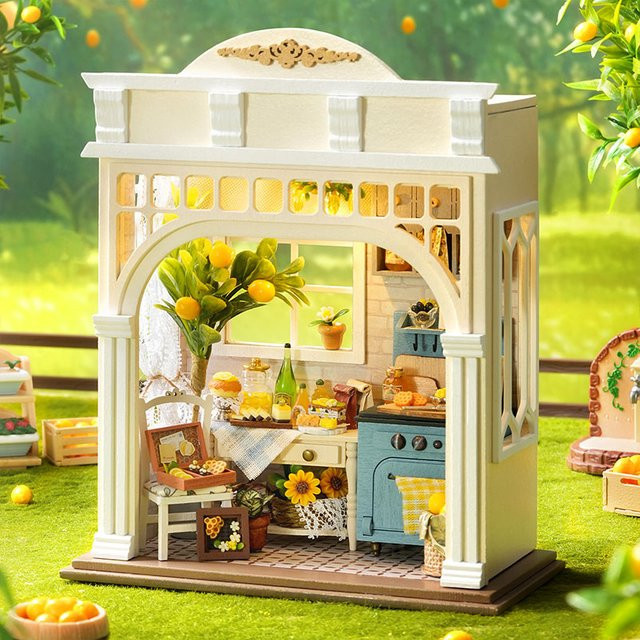 zuuton Ländliches Zitronen-Küchen-Landhaus, DIY Miniaturhaus-Set, Holz, mit LED-Beleuchtung - Bild 1