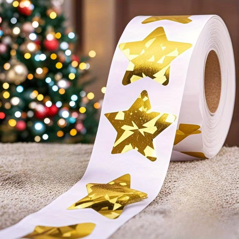 Star-Dekorationsserie Laser-Rollpack-Aufkleber in Gold, selbstklebende dekorative Etiketten für die Geschenkverpackung - Bild 2