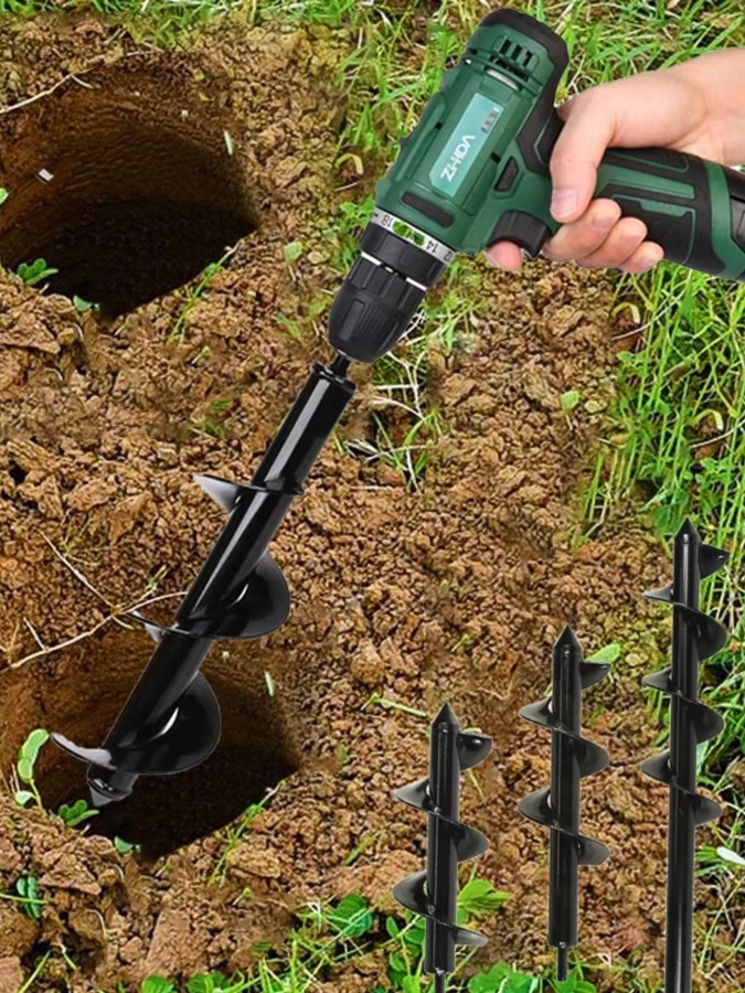 LUSQI Garten-Erdbohrer aus Metall in Schwarz als manueller Spiralbohrer und Lochgräber zum Pflanzen und zur Bodenlockerung - Bild 7