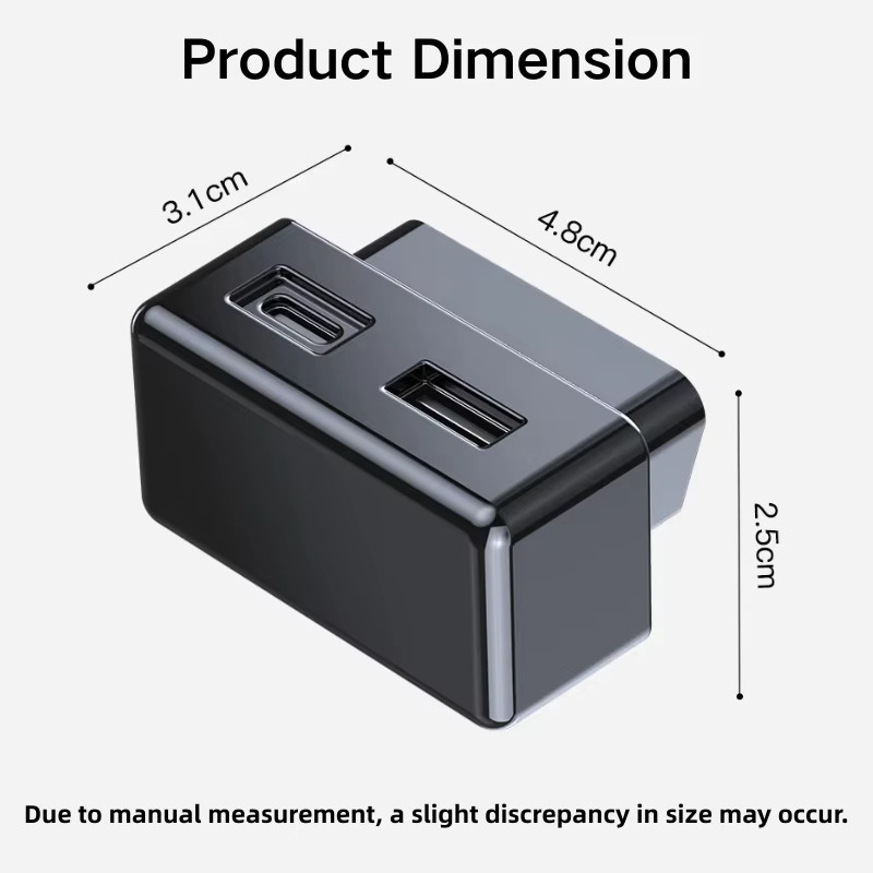 Premium OBD2-Ladegerät-Hub für Tesla Model 3, Y, X und S mit USB und Typ-C Dual-Splitter in Schwarz - Bild 4