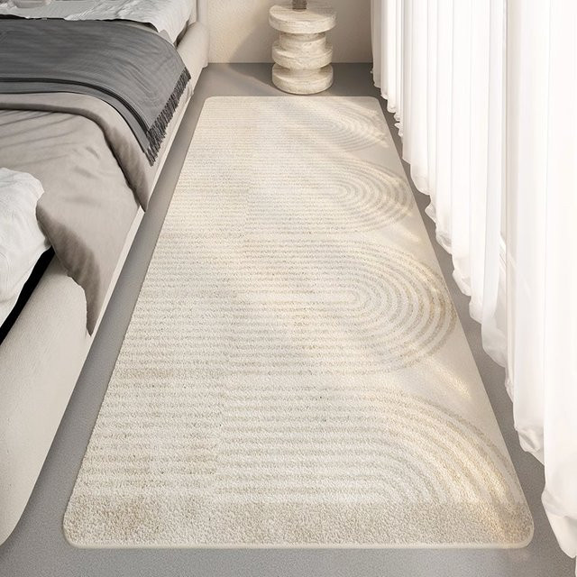 VIKAMA Luxuriöser synthetischer Kaschmir-Teppich mit Streifen-Design in Beige für Schlafzimmer und Wohnzimmer, B/T: 120 x 40 cm - Bild 1