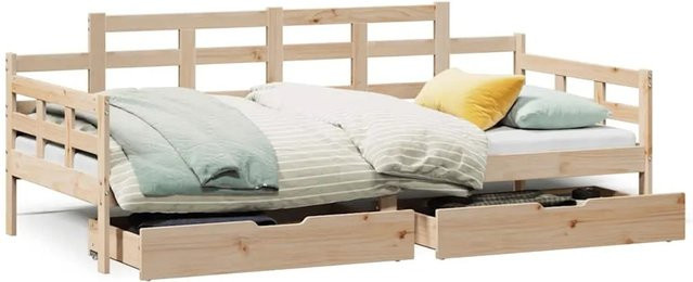 vidaXL Tagesbett aus massivem Kiefernholz mit Schubladen, braun, B/T/H: 90 x 190 cm - Bild 1