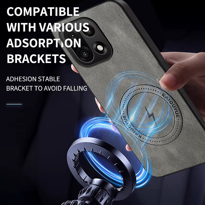 Fudusaidman Magnetische Lederhülle für OnePlus 15 15T 15R 13 13R 12 12R 11 11R in Grau mit MagSafe Schutz und kabellosem Laden - Bild 2