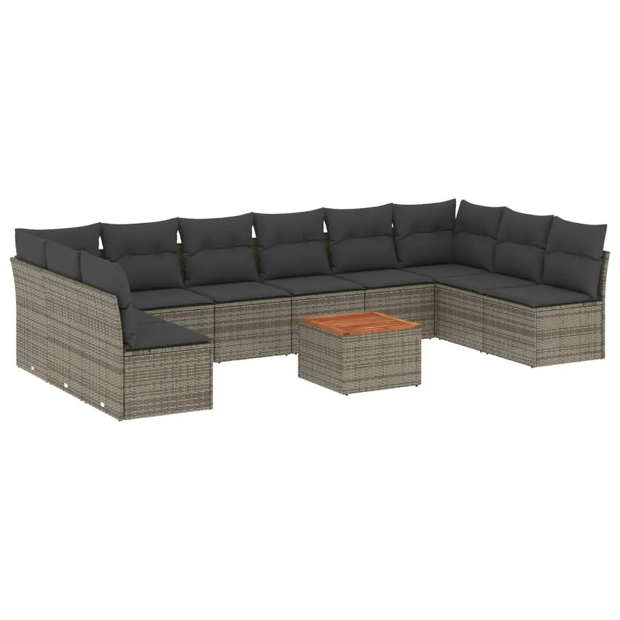 vidaXL 11-tlg Garten-Sofagarnitur in U-Form aus Polyrattan und Akazienholz mit Kissen in Grau - Bild 2