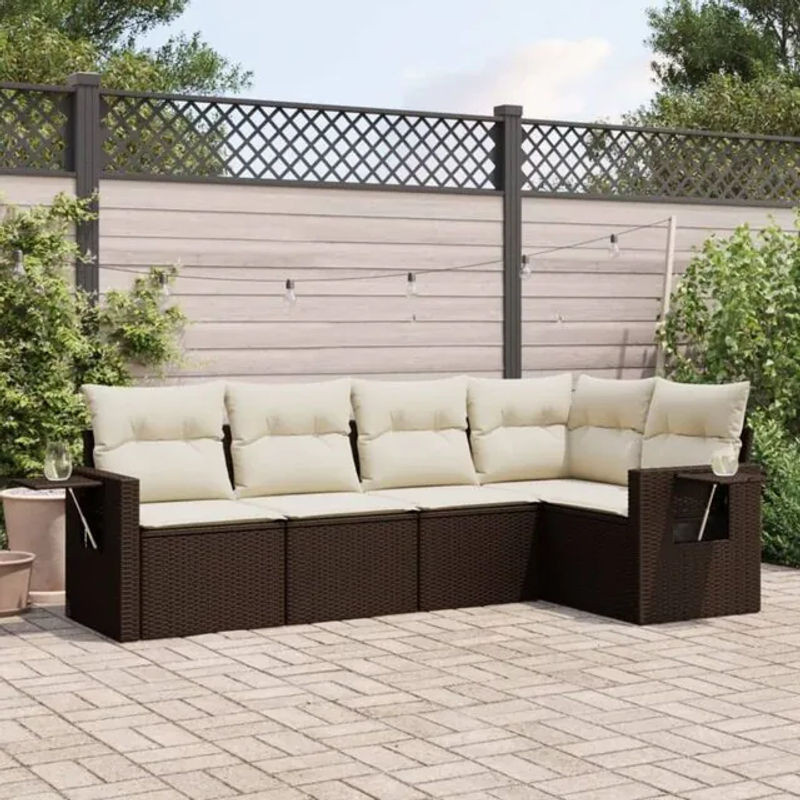 5-tlg. Garten-Sofagarnitur aus Polyrattan mit Kissen in Braun von Vidaxl - Bild 1