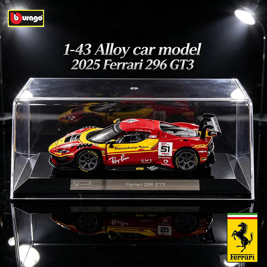 Bburago Ferrari 296 GT3 499P, Legierungsautomodell, 1:43, schwarz, ab 14 Jahren - Bild 2
