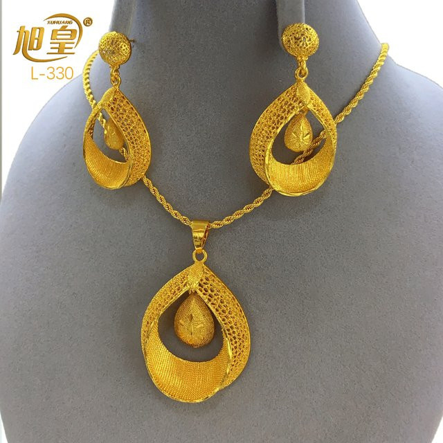XUHUANG Schmuckset Halskette und Ohrringe, 24K vergoldet, Damen - Bild 1