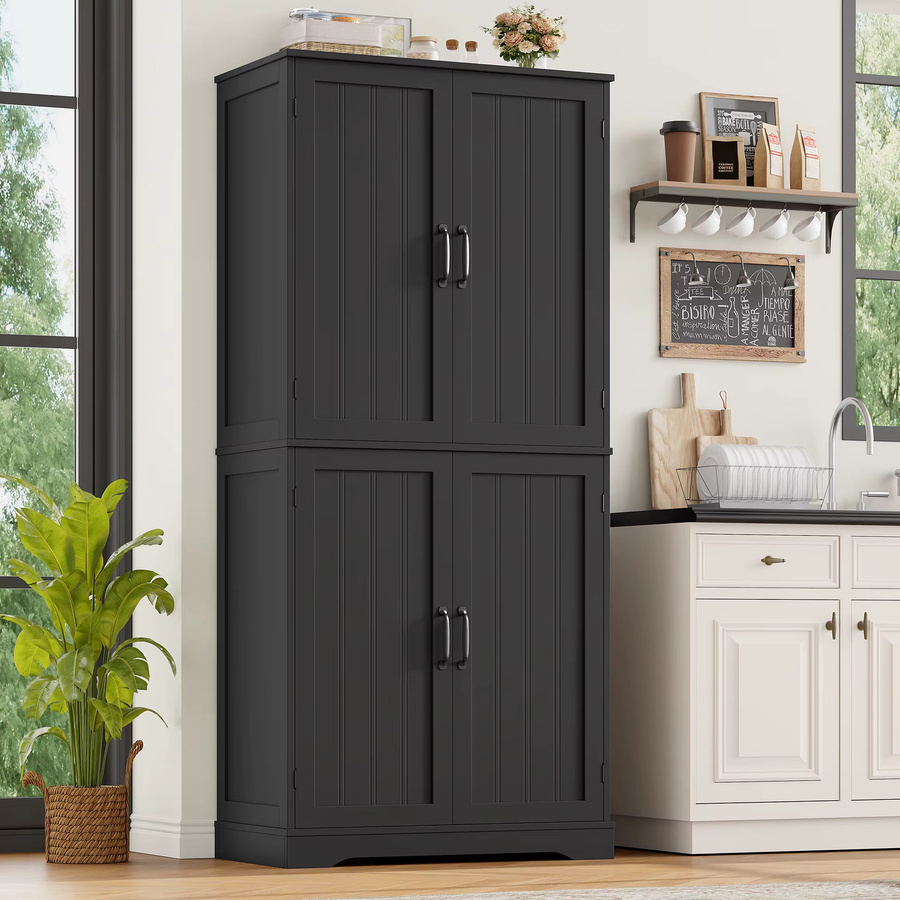 Getone Küchenschrank Hochschrank in Schwarz Matt mit 4 Türen, B/T/H: 80 x 40 x 180 cm - Bild 1
