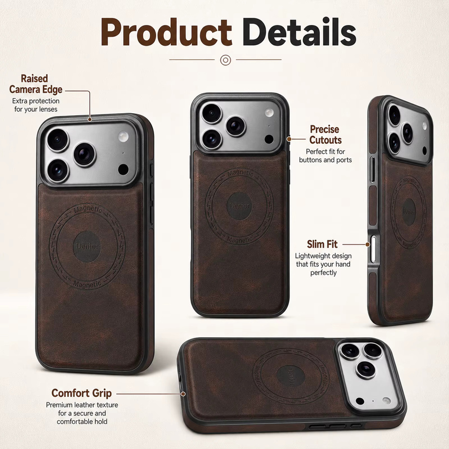 Denior Retro Handyhülle aus PU-Leder mit magnetischer kabelloser Ladefunktion für iPhone 17 16 15 14 13 12 Plus Pro Max Air, sturzsicher - Bild 3