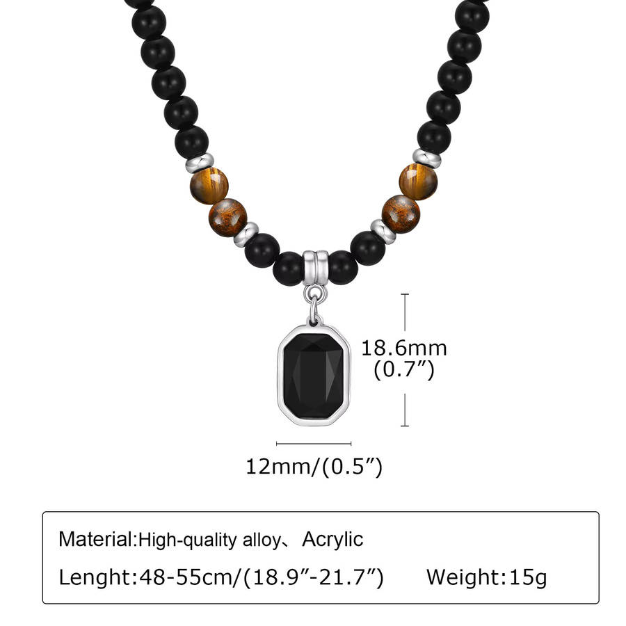 Mprainbow Halskette mit geometrischem Charm, schwarzer Perlen-Tier-Augenstein, Herren - Bild 3