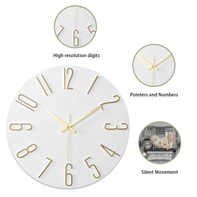 Geräuschlose Wanduhr aus Holz in skandinavischem Design, rund, Durchmesser: 30,48 cm, Farben: Schwarz oder Beige - Bild 3