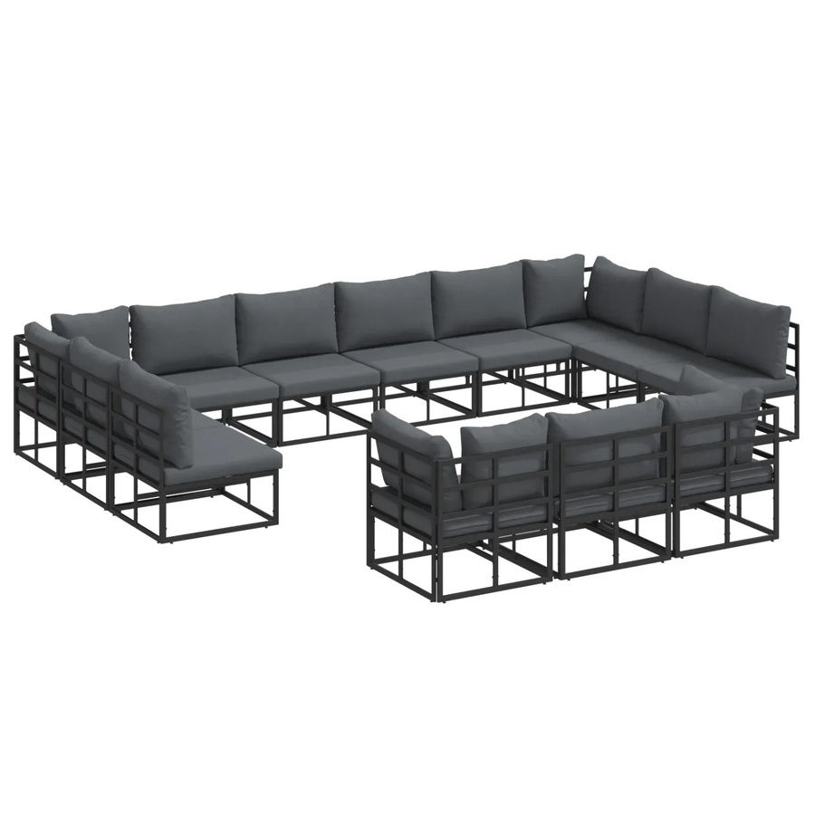 vidaXL Garten-Sofa-Set 13-teilig in Schwarz mit Kissen aus Aluminium und Textilene in U-Form - Bild 2