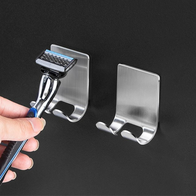 Selbstklebender Wandhaken mit Regal für Rasierer und Handtücher in Silber aus Metall - Bild 1