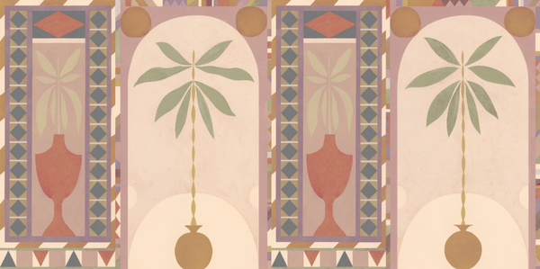 Tres Tintas Wandbild Jungle Arches in Rosa – Modernes abstraktes Landschafts- und Floral-Motiv auf Papier im Querformat