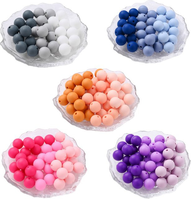 60er Set bunte Silikon Perlen für DIY Baby Handwerk, BPA-frei, 12 mm - Bild 1