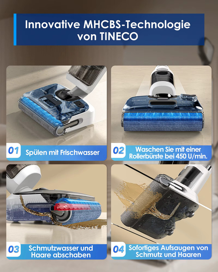 Tineco Floor ONE S6 Stretch Lite Nass Trockensauger in Weiß mit 180 Grad Lay-Flat Funktion, beidseitiger Kantenreinigung und idealer Eignung für Tierhaare sowie niedrige Möbel, 40 Minuten Laufzeit - Bild 3