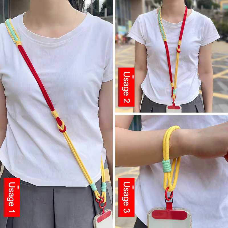 DOLANBIA 3 in 1 Koreanisches Handy Lanyard Gewebtes Anti-Verlust Trageseil für iPhone und Xiaomi in Multicolour - Bild 2