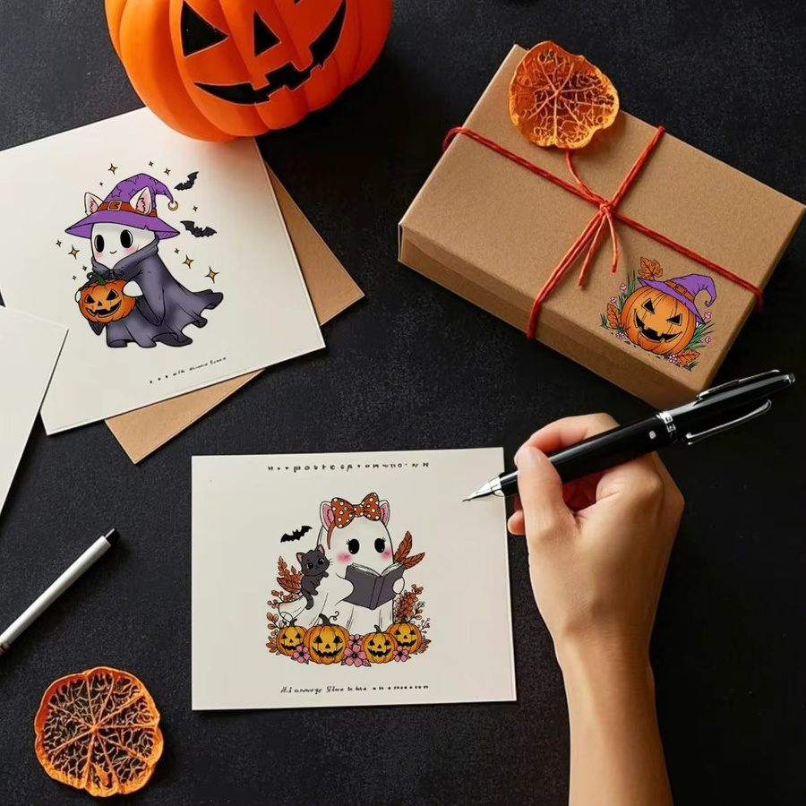 Transparenter Halloween Stempel mit Geisterkatzen und Kürbissen für die Kartenherstellung - Bild 3