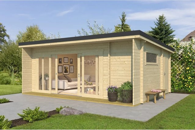 Lasita Holz-Gartenhaus Java Blockbohlenbauweise mit Pultdach in Braun-Beige, Breite: 608 cm, Tiefe: 390 cm - Bild 1