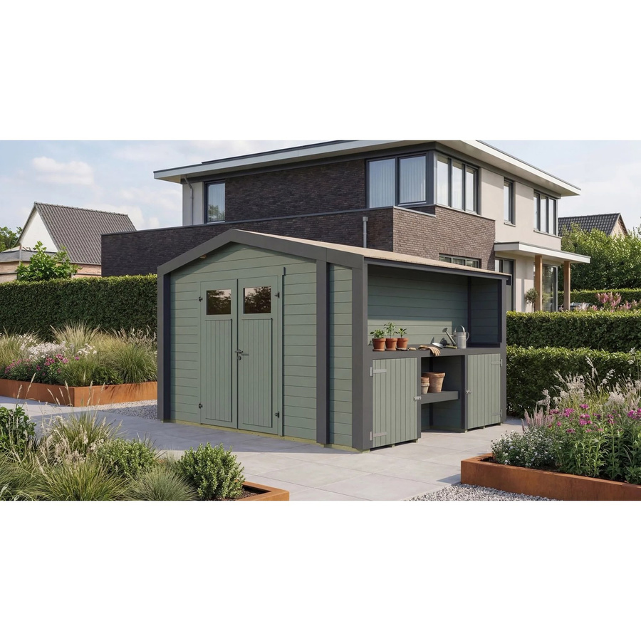 Weka Holz-Gartenhaus Killarney mit Satteldach in Grau-Grün lasiert, B: 361 cm, T: 313 cm, H: 246 cm - Bild 2