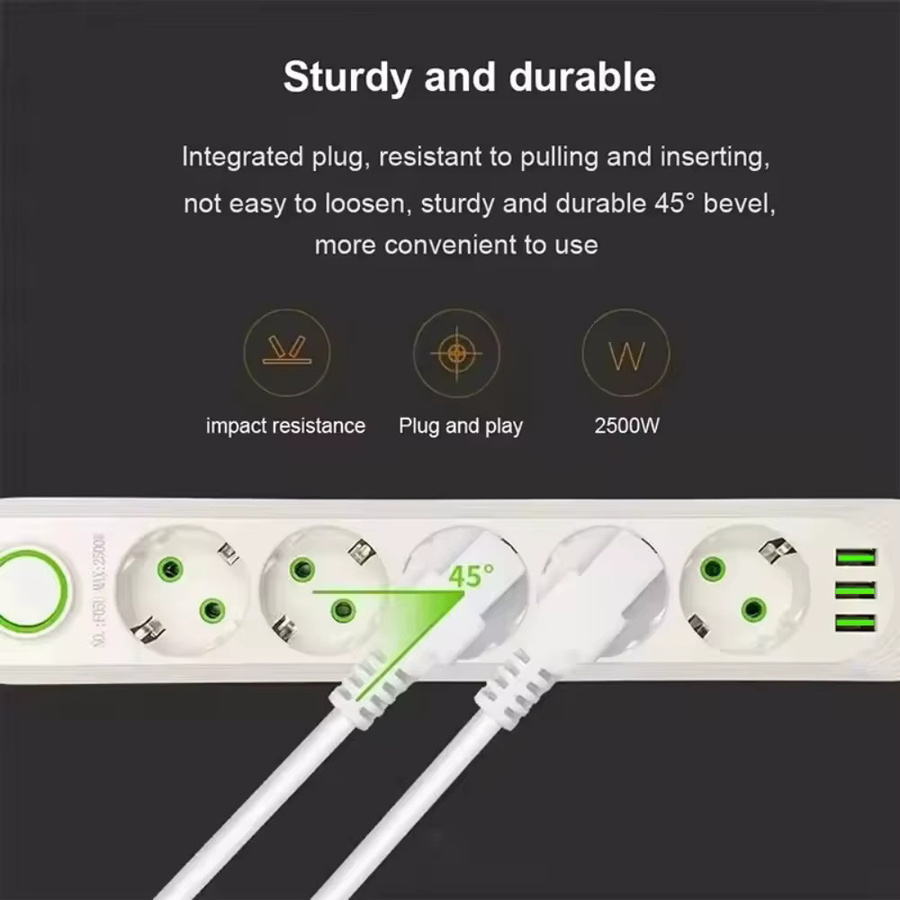 Steckdosenleiste mit 3 USB-Buchsen und Netzwerkfilter in Weiß, 2 m Kabel mit EU-Stecker - Bild 3