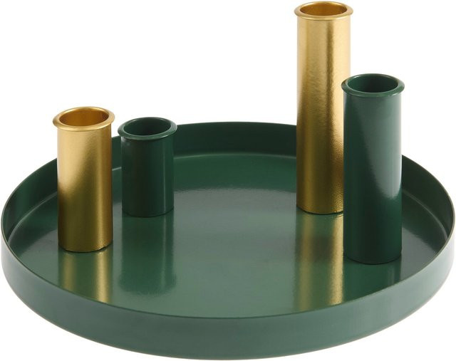 Rico Design Metalltablett rund in Grün/Gold inklusive 4 magnetischen Kerzenhaltern - Bild 1