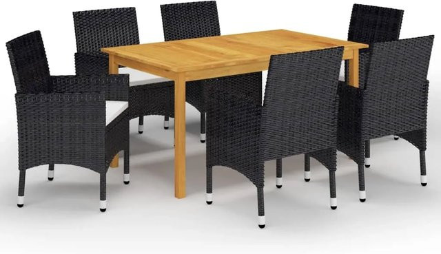 vidaXL 7-tlg Garten-Essgruppe Modell 6 aus Akazienholz und Metall in Schwarz und Weiß - Bild 1