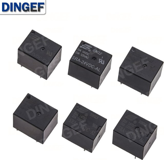 5er Set DC Power Relais SRA-Serie für PCB Typ in Schwarz, erhältlich als 5V, 12V oder 24V mit 20A und 4-Pin oder 5-Pin Ausführung - Bild 1