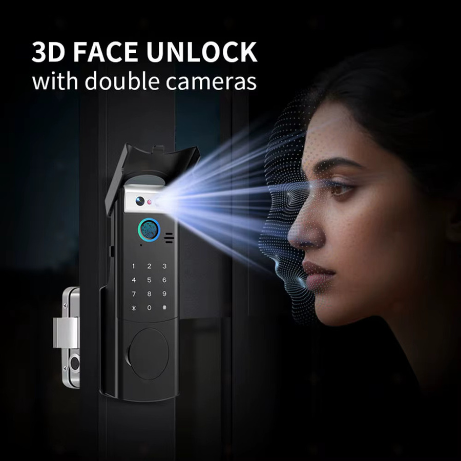 ZhdCookey Smart Schloss mit Gesichtserkennung, Tuya WLAN Intercom, Fingerabdruck, RFID und Tastatur, Wasserdicht, Farbe: Schwarz - Bild 4